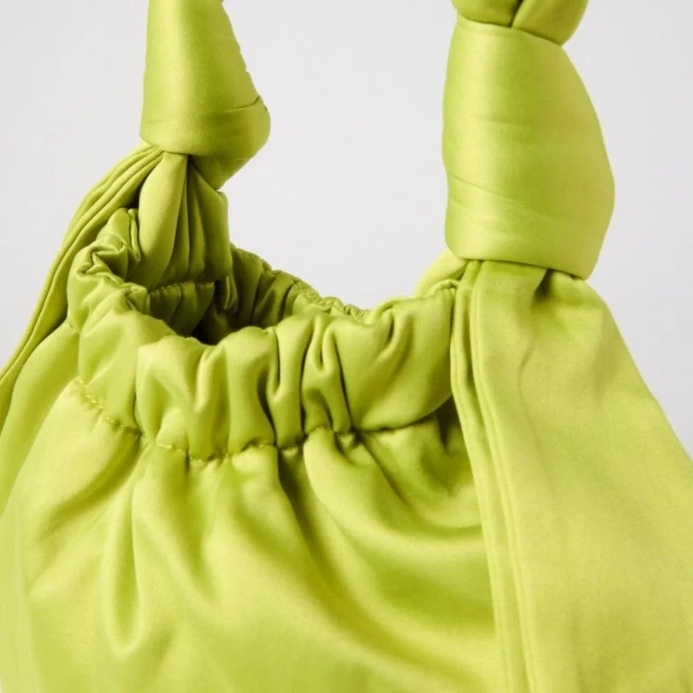 GANNI Occasion Small Hobo Bag Puffy Knotted Handle Lime Green One Size